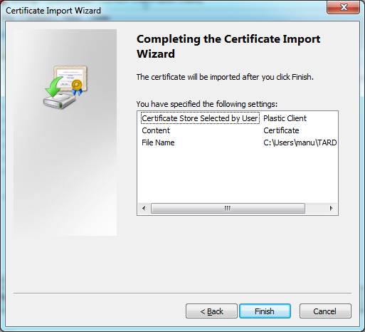 Certificate import wizard - completing