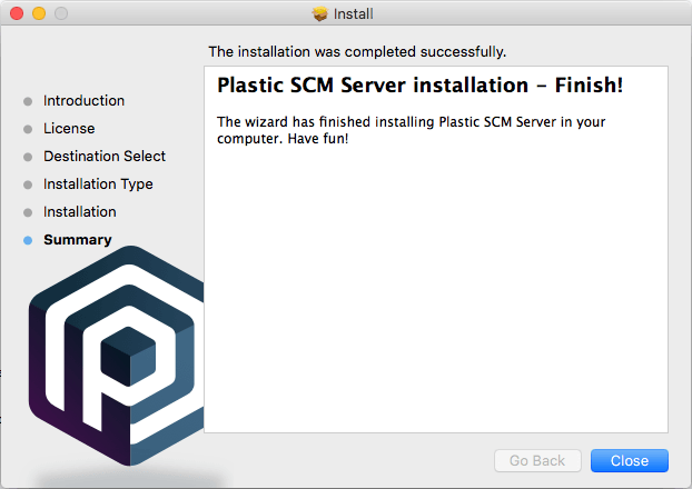 Mac - Plastic SCM server - Installation finished