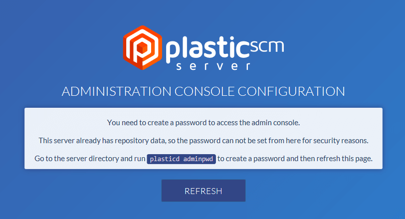 Plastic SCM Server administration console - Configure a password