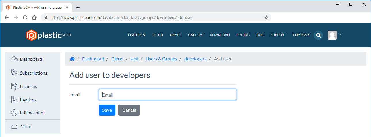 Cloud organization - Add user to developers group