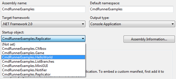 Visual Studio - Select the sample to execute