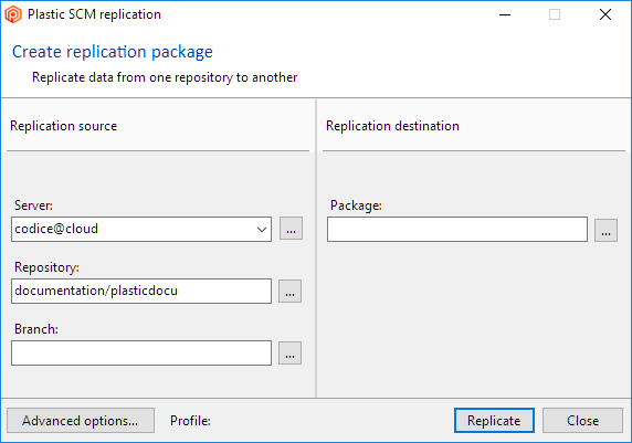 Create replication package from the GUI