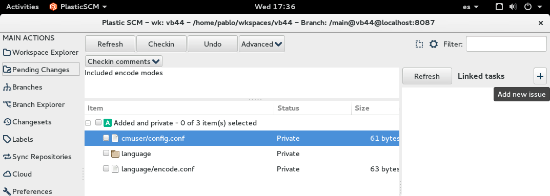 Plastic SCM - Linux - Checkin dialog and Add new issue option