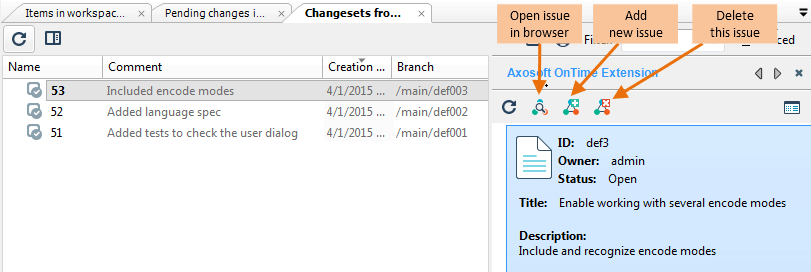Changeset detailed view in 'Task on changeset' working mode