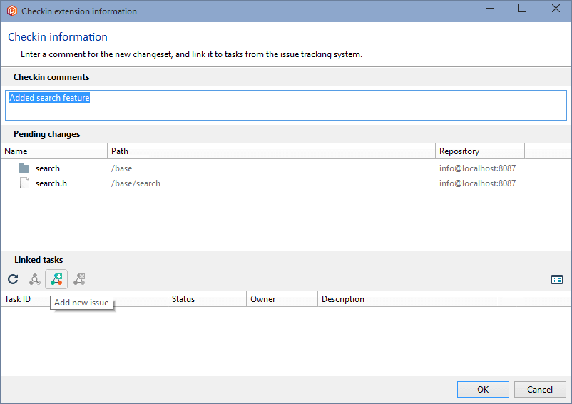 Plastic SCM - Windows - Checkin dialog and Add new issue option