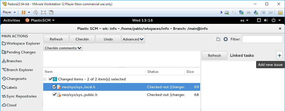 Plastic SCM - Linux - Checkin dialog and Add new issue option