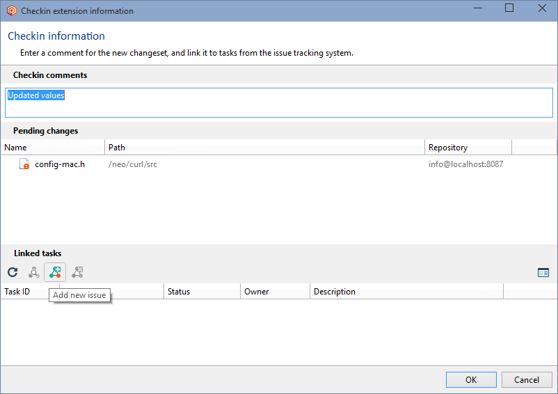 Plastic SCM - Windows - Checkin dialog and Add new issue option