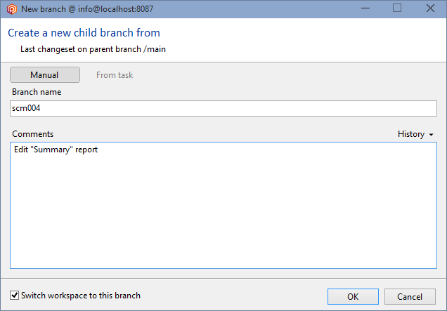 Creating a new branch in Plastic SCM