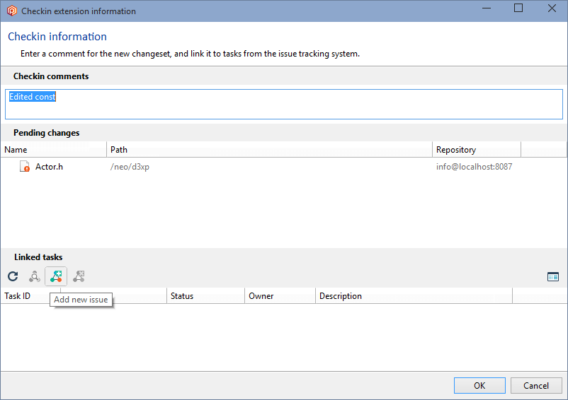 Plastic SCM - Windows - Checkin dialog and Add new issue option