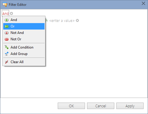 Changesets view - Filter editor
