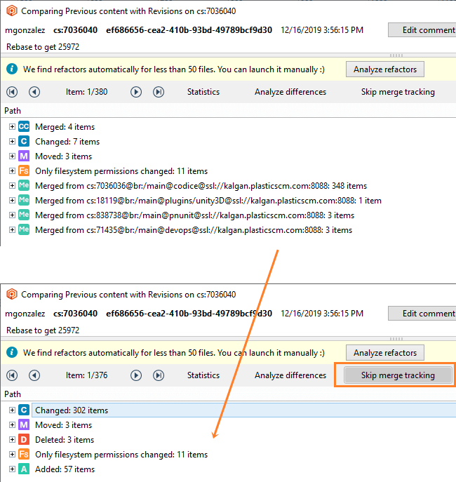 Diff Window - Skip merge tracking option non-clicked