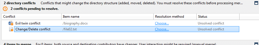 Merge window with directory conflicts