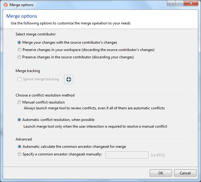 Merge options dialog