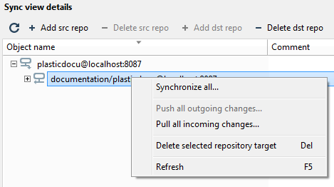 Destination repository menu