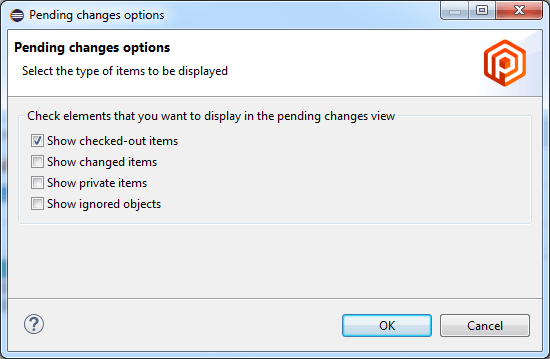 Show view options in the Pending changes view