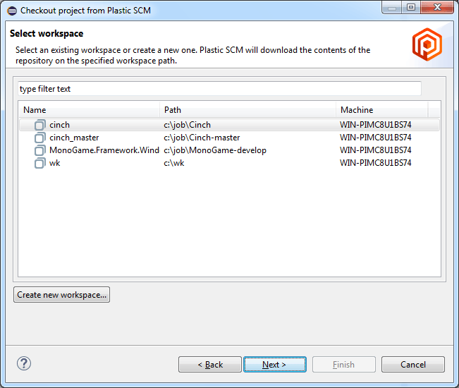 Select workspace dialog