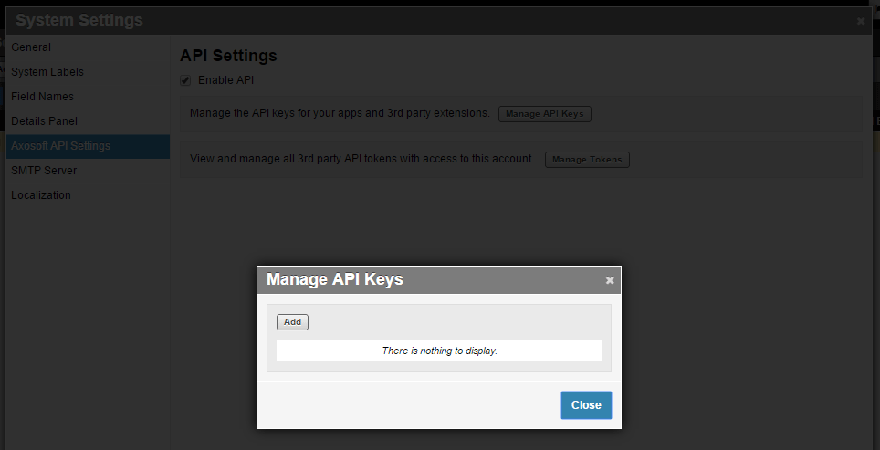 Axosoft - Manage API keys