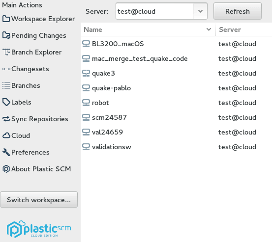 Plastic GUI - Linux - 클라우드 리포지토리 목록