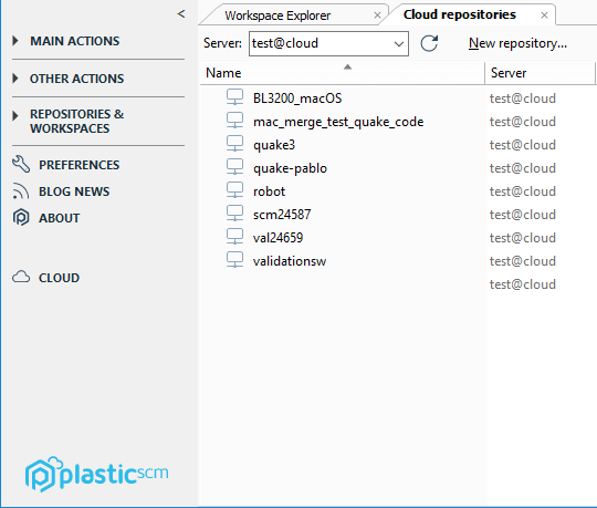 Plastic GUI - Windows - 클라우드 리포지토리 목록