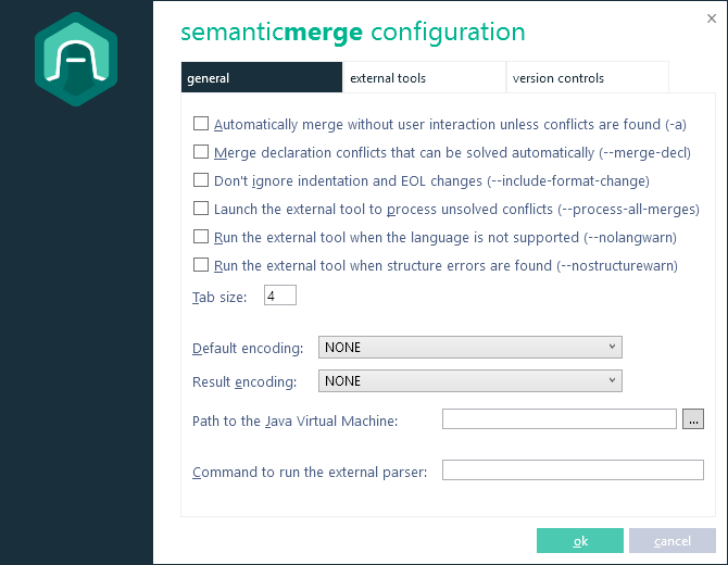SemanticMerge configuration dialog - General