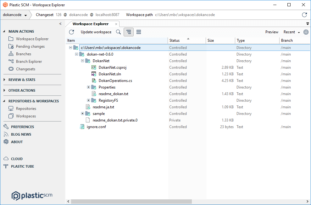 Plastic SCM GUI - Windows - Workspace Explorer - Workspace Explorer